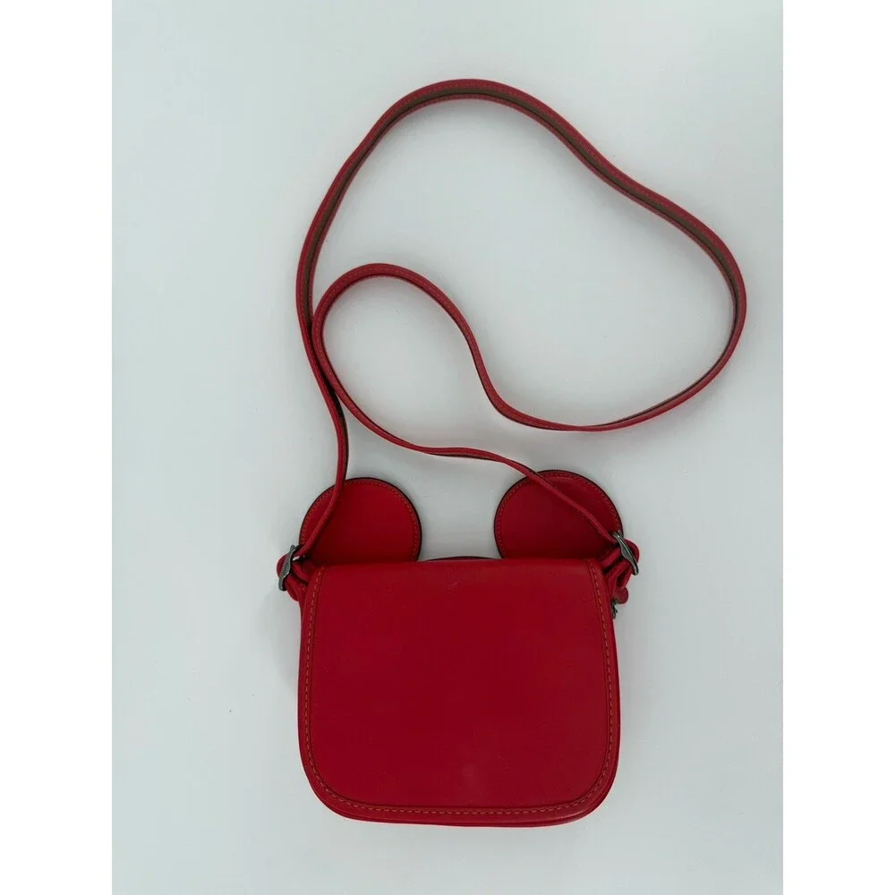 Disney Coach Mickey Mouse Ear Saddle Crossbody Bag Red Leather